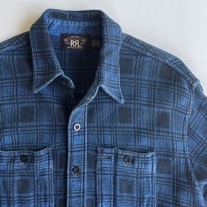 RRL “Ottoman Jersey Work Shirt” S インディゴ オットマン コーデュロイ チェック ワーク シャツ Ralph Lauren ヴィンテージ