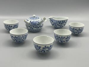 日本 京焼大名家 如阿弥造★青花茶道具 急須 湯冷まし 煎茶碗 染付 煎茶道具 