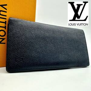 【極美品】ルイヴィトン LOUIS VUITTON タイガ ポルトフォイユ ブラザ 長財布 wallet 小銭入れ メンズ ネイビー レザー M30502