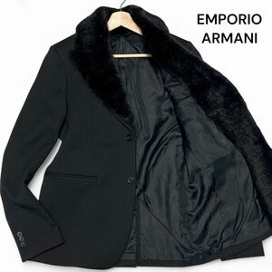 未使用級◎XLサイズ!!エンポリオアルマーニ【ファー取り外し可能!!】EMPORIO ARMANI ファー テーラード ジャケット ブラック ウール メンズ