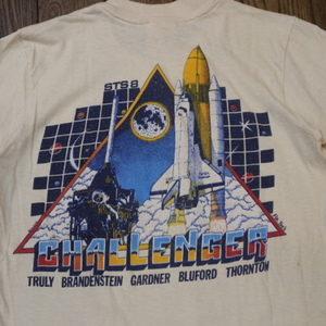 80s USA製 NASA Challenger Space Shuttle Tシャツ S ベージュ スペースシャトル STS-8 ロケット 宇宙 イラスト ヴィンテージ