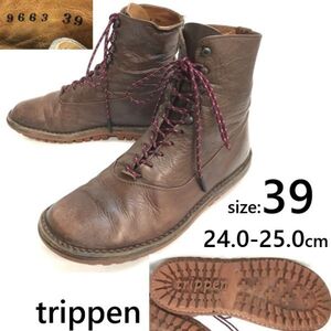 trippen/トリッペン★オールレザー/本革/レースアップ/ショート/ミドルブーツ【39/24.0-25.0/茶】Vintage/Leather/Boots/shoes◆pWB104-02