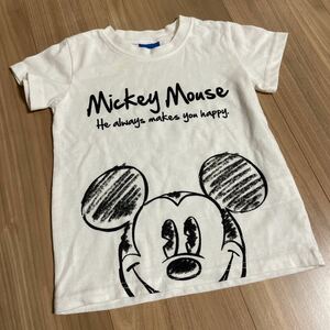 子供服 半袖Tシャツ 白 ディズニー ミッキー サイズ100 古着 染みあり 送料140円