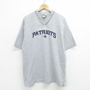 XL/古着 半袖 ビンテージ フットボール Tシャツ メンズ 00s NFL ニューイングランドペイトリオッツ 刺繍 Vネック グレー 霜降り アメフト