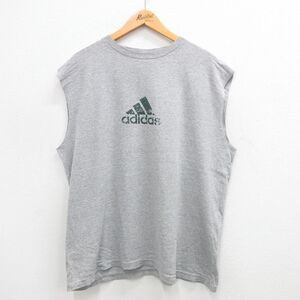 XL/古着 アディダス adidas ビンテージ ノースリーブ Tシャツ メンズ 90s ビッグロゴ 大きいサイズ クルーネック グレー 霜降り 24jul31 中