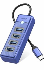 USB ハブ Type-C USB3.0 4ポート バスパワー 5Gbps高速転送 Mac OS/Windows/Android/Linux等ノートPC対応 USB-C 交換アダプタ　ブルー