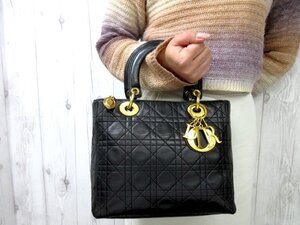 極美品 Christian Dior クリスチャンディオール レディディオール カナージュ ハンドバッグ バッグ レザー 黒 79404Y