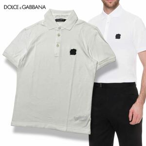 美品 国内正規品 DOLCE &GABBANA ドルチェ&ガッバーナ G8KB8Z RUBBER LOGO S/S POLO SHIRT 半袖コットン ロゴ ポロシャツ 46 ホワイト