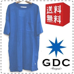 GDC ジーディーシー MITSUKE KNIT 見附ニット 半袖ロングTシャツ 薄手 胸ポケット テンセル100% 男女兼用 メンズSサイズ 青 送料無料 A298