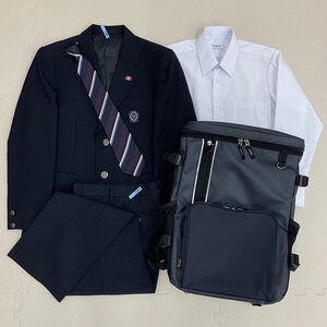 U609/S1108(中古/箱)東京都 新小岩中学校 男子制服5点 /小さいサイズ/SS/145/W67/ブレザー/シャツ/冬ズボン/ネクタイ/リュック/短期間着用