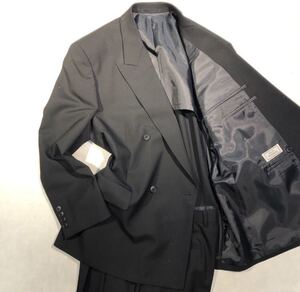 新品 定価3.7万円【サイズBE3 S★Kanebo礼服】4Bダブルスーツ 漆黒フォーマル 背抜き ノーベンツ 2タック アジャスター付 ウール100% 喪服