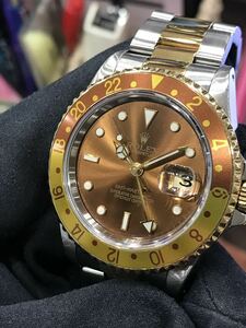 ロレックス ROLEX GMTマスター2 ルートビア 16713 K18YGxSS S番 茶 金 メンズ 腕時計 自動巻き ブラウン