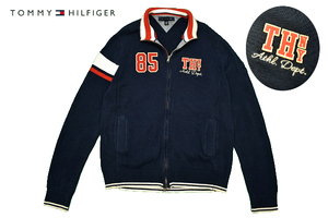 Y-7192★TOMMY HILFIGER トミーヒルフィガー★正規品 ロゴ刺繍 ネイビー紺 綿 コットンニット フルジップ ジャケット セーター Ｍ