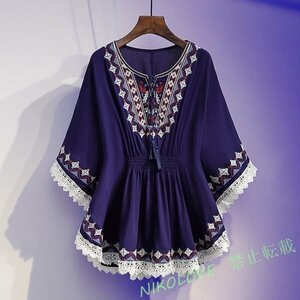 新品 オシャレ きれいめ 花柄 トップス 大人 女子 シフォン 着やせ 半袖 ブラウスシャツ 大きいサイズ チュニックネイビー 4XL LG969