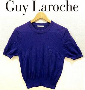 送料350円~(即決は送料無料)guy laroche半袖ニット38レディース青リブ薄手セーター春ブルー夏サマー秋リモート部屋着ギラロッシュ綿