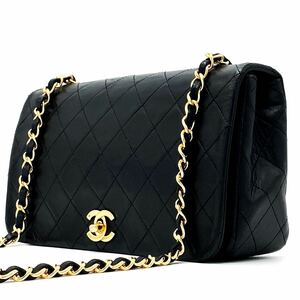 1円【最高級】CHANEL シャネル ショルダーバッグ トート ラムスキン フルフラップ ココマーク マトラッセ ゴールド金具 ブラック シール 黒