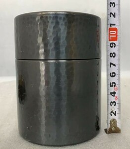 A1001 新光堂 純銅製 茶道具 325g 美術銅器 茶筒 調理器具 鎚打 茶入れ 金属工芸