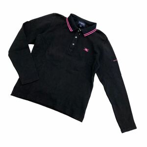 NS117 日本製 BURBERRY GOLF 五バーバリー ゴルフ ゴルフウェア ポロシャツ Tシャツ トップス ロンT 綿100% レディース M ブラック 黒