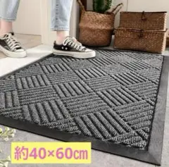 玄関マット 屋外 泥落とし 滑り止め 吸水 約40×60㎝ グレー 菱模様