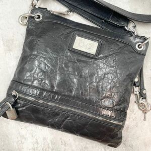 【希少 極美品】DOLCE&GABBANA ドルチェ&ガッバーナ メンズ ショルダーバッグ サコッシュ 斜め掛け レザー ブラック ロック金具 鍵付き 黒