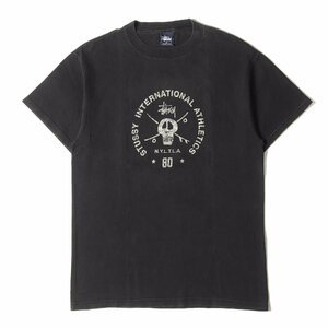 STUSSY ステューシー Tシャツ サイズ:M 90s OLD STUSSY オールドステューシー 紺タグ スカル プリント Tシャツ ブラック 90年代 古着