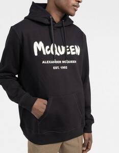 正規 21SS ALEXANDER McQUEEN アレキサンダーマックイーン グラフィティ ロゴ プルオーバー フーディー パーカー 黒 S 665401 QRZ71