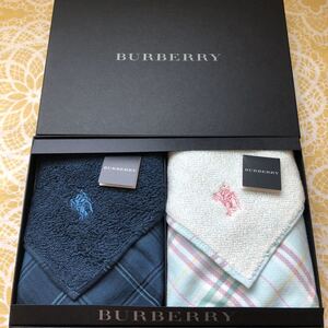 新品/BURBERRY/2枚セット/タオルハンカチ/正規品/バーバリー/綿100%/未使用/即決あり/ハンカチ//匿名発送/タグあり/ネイビー/水色/箱無し