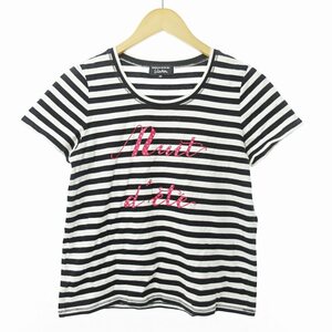 ソニアリキエル SONIA RYKIEL カットソー Tシャツ 半袖 ボーダー 英字プリント ラインストーン 40 白 黒 1206 ■GY09 レディース