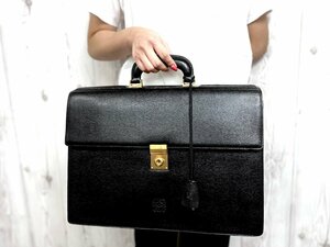 極美品 LOEWE ロエベ アナグラム ビジネスバッグ ハンドバッグ バッグ レザー 黒 A4収納可 メンズ 75177Y