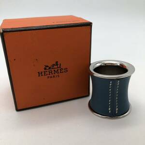 HERMES エルメス スカーフリング ブルー シルバー ファッション P2011