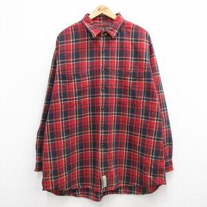 【30%OFF】XL/古着 アバクロンビー 長袖 ブランド シャツ メンズ 90s 大きいサイズ ロング丈 コットン 赤他 レッド チェック 24jan25 3OF