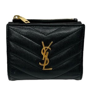 SAINT LAURENT PARIS サンローラン パリ 575879 BOW01 ミニウォレット 二つ折り財布 ブラック 【中古】 52501R8