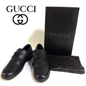 【美品】GUCCI グッチ レザー ローファー 革靴 ビジネス シューズ ブラック シルバー金具 351/2 サイズ 23cm イタリア製 元箱 保存袋付き