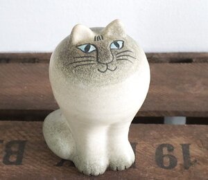 美品★ Lisa Larson リサ ラーソン ◆ Cat Maya Mini マヤ 猫 グレー *ぽってり丸い* 陶器 置物 オブジェ 北欧 ハンドメイド ◆C4