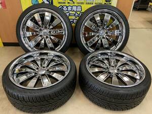 ☆AME モデラート グレーサー 19インチ アルミ 8.5J/9J +27 5穴 PCD114.3 メッキ R330 225/40 V4ES 235/35 タイヤ 4本 中古 KYOHO☆