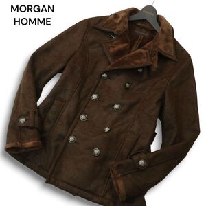 MORGAN HOMME モルガン オム 秋冬 ボア★ フェイク ムートン Pコート Sz.M メンズ　A4T12979_C#N