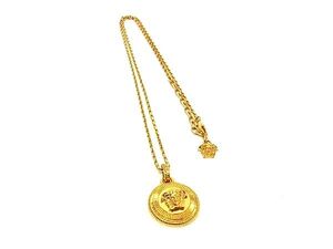 1円 ■極美品■ VERSACE ヴェルサーチ メデューサ ネックレス ペンダント アクセサリー レディース メンズ ゴールド系 FL2457