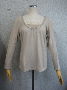 レディース ハニーズ Comfort basic コンフォートベーシック 長袖 Tシャツ 胸元レース サイズL ベージュ