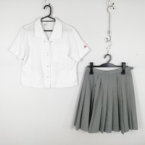 1円 ブラウス スカート 上下2点セット L 大きいサイズ 夏物 女子 学生服 宮崎北高校 白 制服 中古 ランクC EY4690