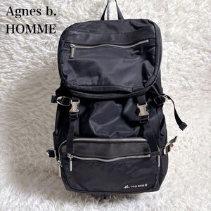 美品 Agnes b HOMME アニエスベー メタルロゴ リュック ナイロン 黒 A4収納可 大容量 バックパック