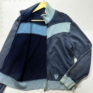 美品/L相当 DIESEL ディーゼル ドライバーズニット ロゴ ハイネック デニム インディゴ エイジング ストレッチ ジップ 秋冬 ブルー 大きい