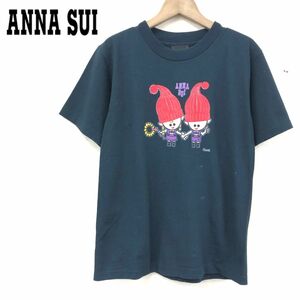 1S96-J◆USA製 ANNA SUI アナスイ プリント半袖Tシャツ◆ブラック サイズXS レディース カットソー トップス プルオーバー クルーネック