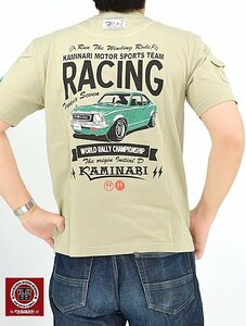 元祖走り屋半袖Tシャツ◆カミナリ ベージュMサイズ 中排気量 KMT-232 雷 エフ商会 efu 昭和 レトロ