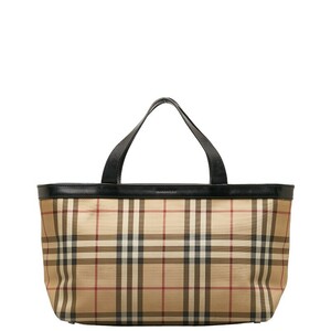 バーバリー ノバチェック ハンドバッグ ベージュ ブラック キャンバス レザー レディース BURBERRY 【中古】