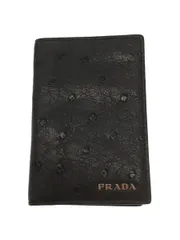 PRADA オーストリッチ カードケース レザー ネイビー メンズ