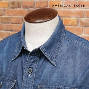 AMERICAN EAGLE/XSサイズ/セルビッチ デニムシャツ 1152-1053 ウォッシュ加工 胸ポケット 長袖 新品/インディゴ/jb125/