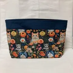 バックインバック　猫と花柄　ハンドメイド