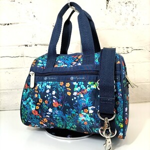 F Φ 【 LeSportsac 】 良品 レスポートサック 花 総柄 ナイロン 2way ショルダーベルト付き ハンドバッグ 手提げ トート 婦人鞄 