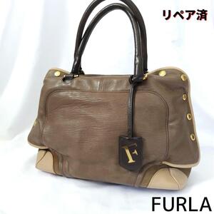 良品FURLA【フルラ】コンビ グラデーション ハンドバッグ 茶