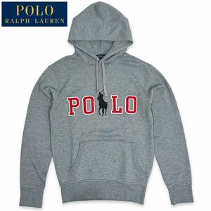 国内正規品■POLO RALPH LAUREN (ポロ ラルフローレン) ポニー ロゴ 刺繍 長袖 プルオーバー スウェットパーカー 灰グレー XS アメカジ古着